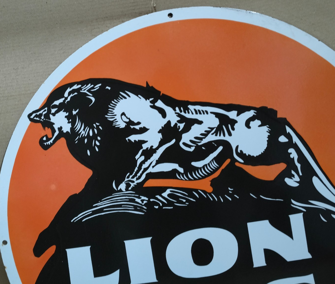 Lion Oils Porcelain Enamel Sign 30 X 30 Inches 1 sides