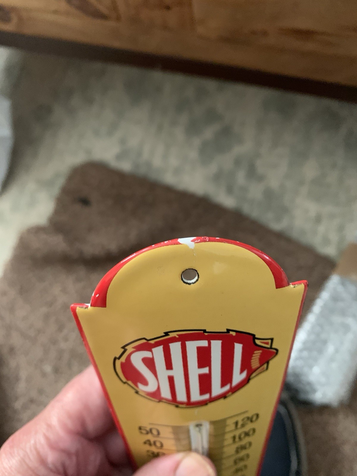 VINTAGE SHELL THERMOMETER PORCELAIN SIGN GAS MOTOR OIL DEALER SERVICE STATION AD