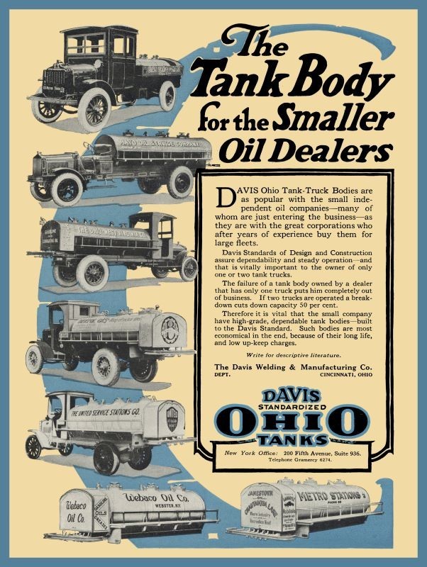 1921 Davis Welding OHIO Oil Truck Tanks NEW Sign 24×30 USA STEEL XL Size
