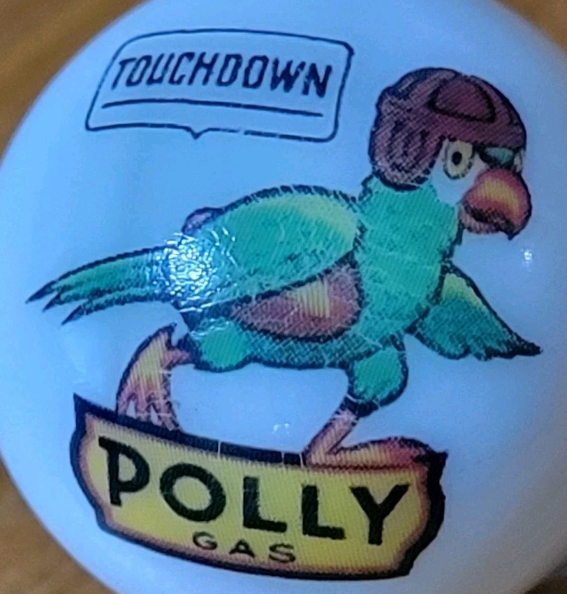 POLLY GASOLINE OIL PETROLEUM MARBLE 1″ SHOOTER STAND ADVERTISING COLLECTOR GAS