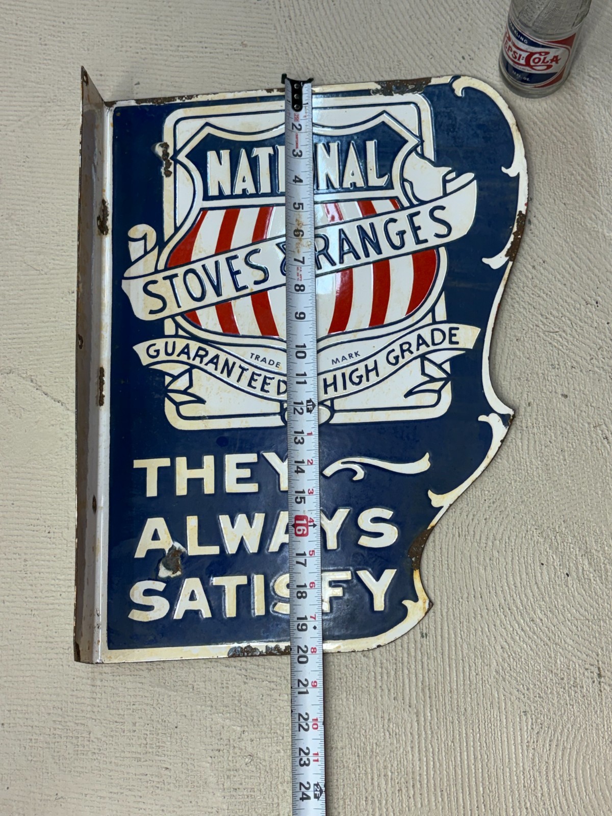 ORIGINAL 1930’s/1940’s (NATIONAL STOVES & RANGES) PORCELAIN FLANGE SIGN, RARE