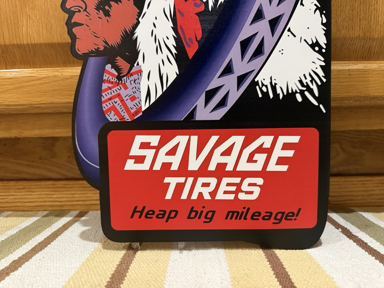 Savage Tires Flange Sign Indian Gas Oil Garage 2 Sided Vintage Style Wall Decor