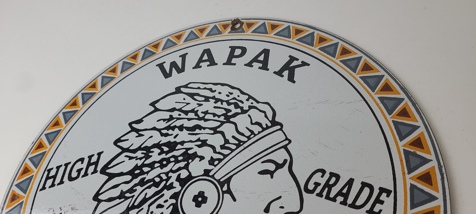 Vintage Wapak Hollow Ware Gasoline Sign – Indian Chief Gas Pump Porcelain Sign