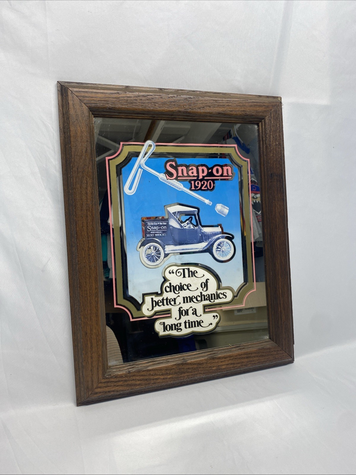 VINTAGE SNAP ON TOOLS FRAMED MIRROR 1920 MODEL T FORD TRUCK 16×20 bar beer sign
