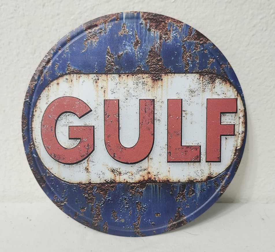 Gulf Gasoline 8″ Round Novelty Metal Sign – Retro Gas & Oil Decor (New)