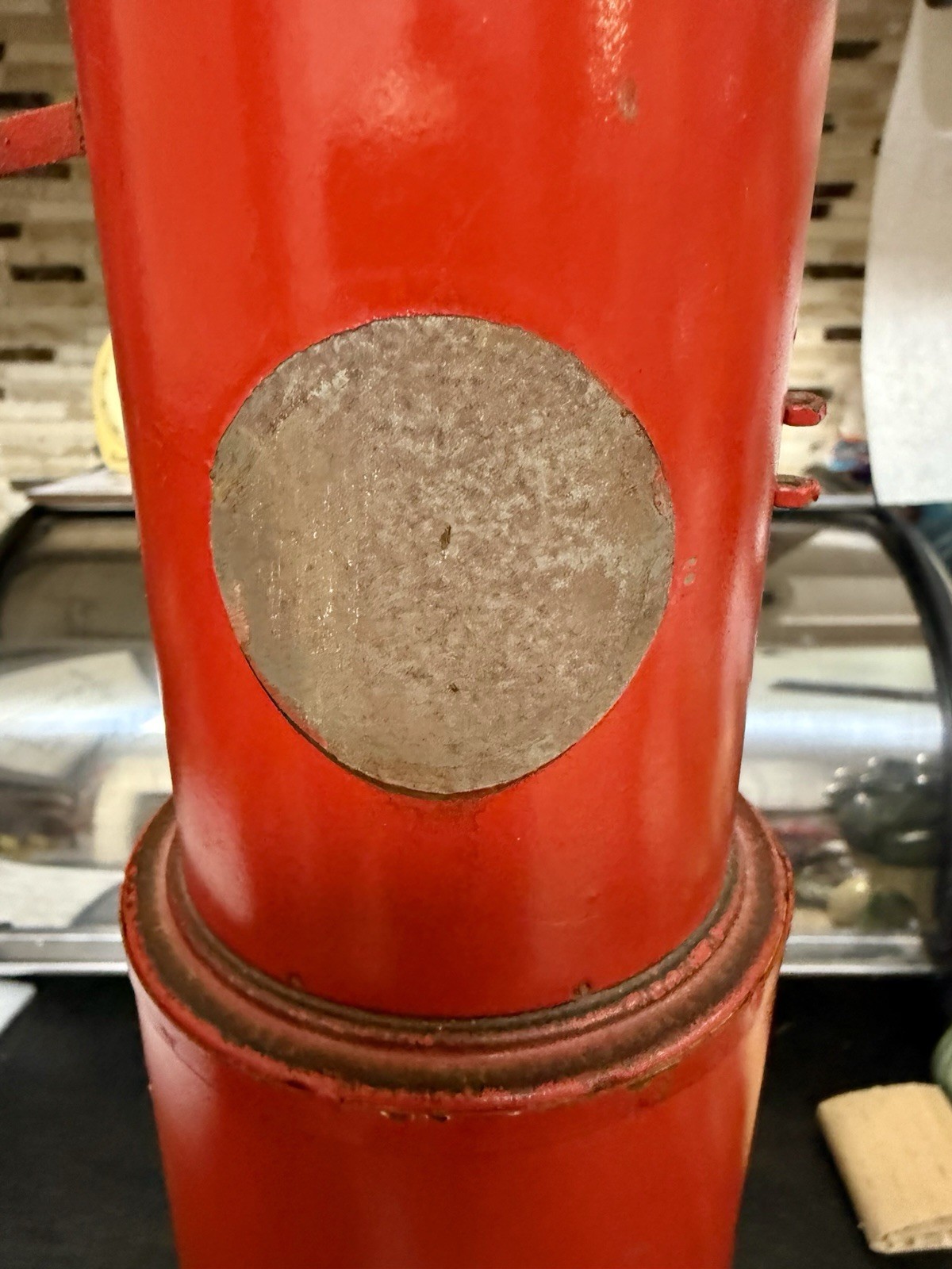 Vintage Style Red Metal Gas Pump Gasoline Star Petroliana Service Station Decor