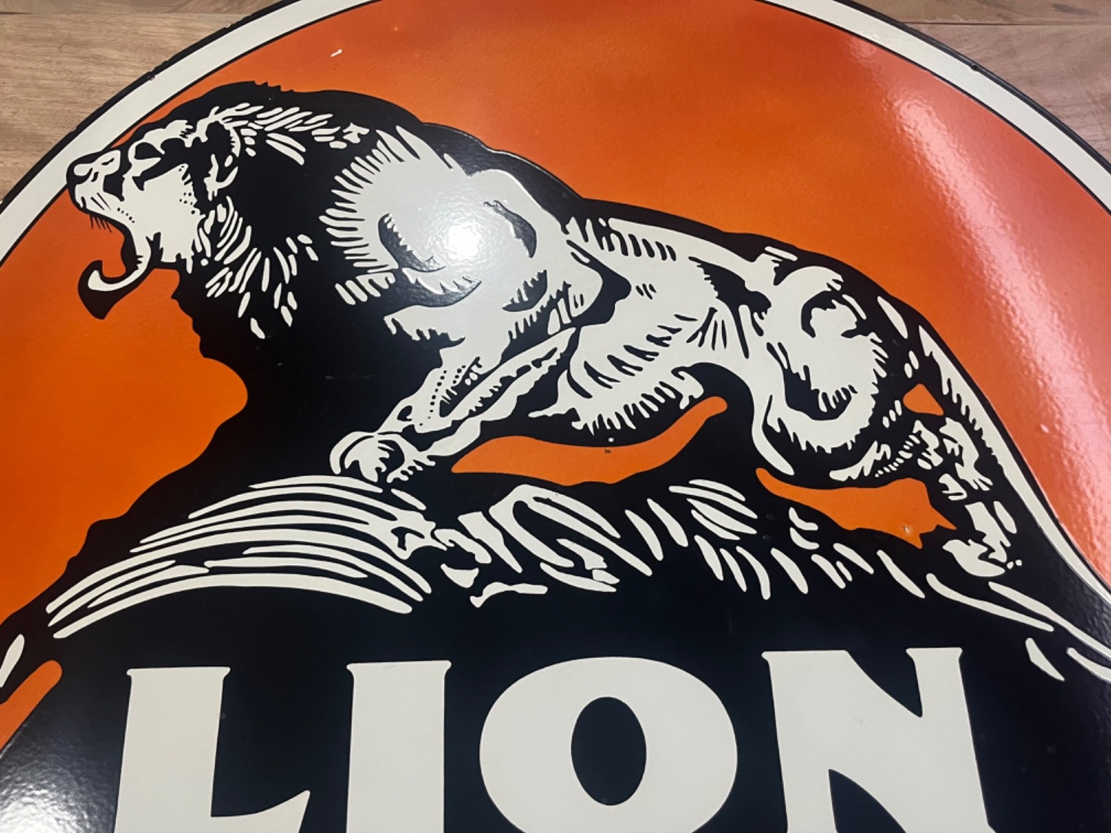 Lion Oils Porcelain Enamel Gas & Oil Sign 48×48″ DSP.