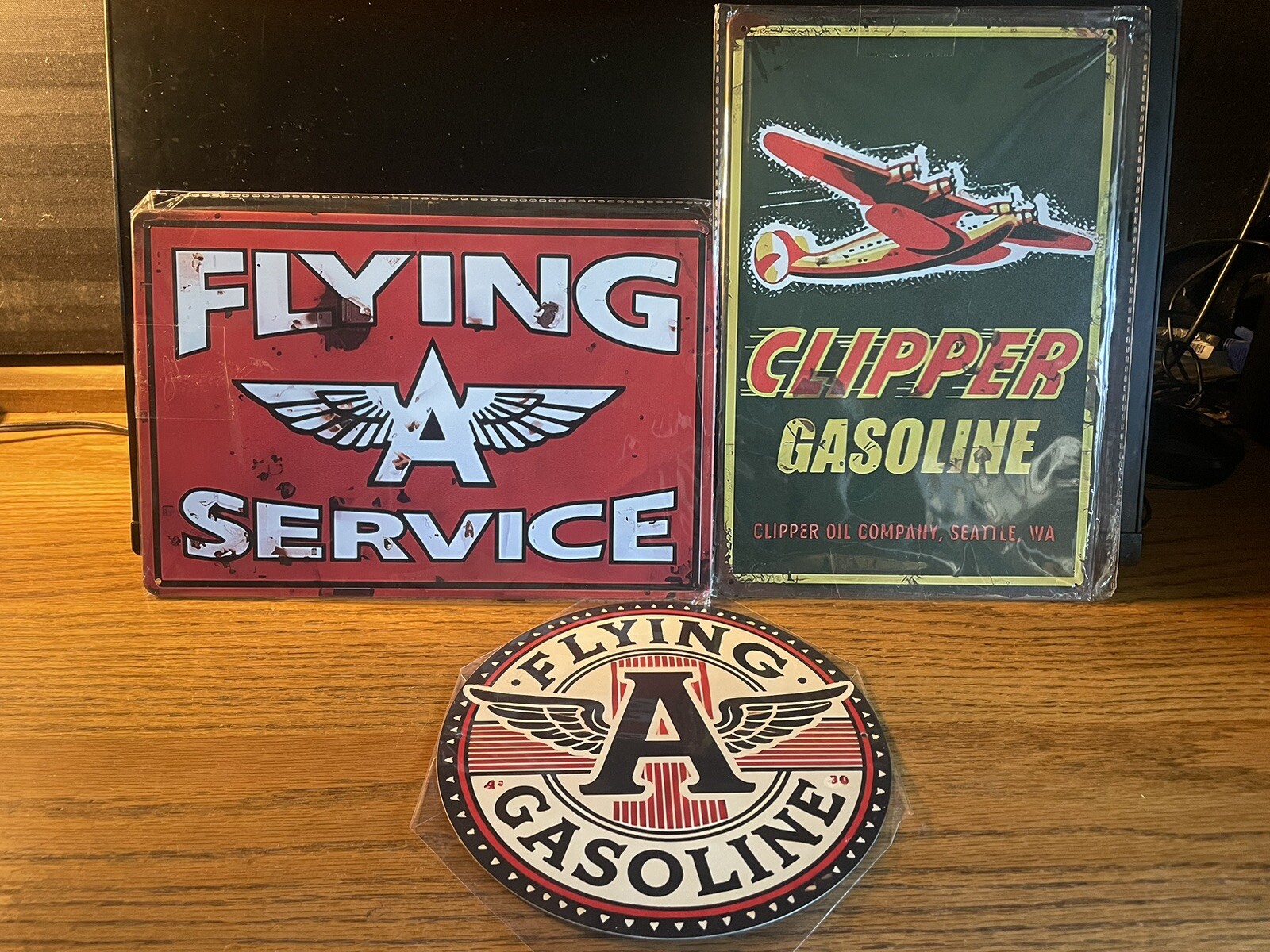 3-FLYING A SERVICE & CHIPPER GASOLINE METALSIGN 8X12” NIP FOR SHOP-MAN-CAVE
