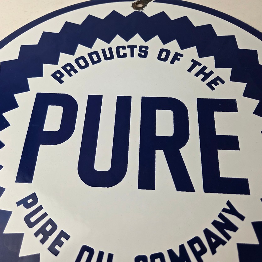 Vintage Pure Oil Co Sign – Texas Gas Service Station Pump Plate Porcelain Sign