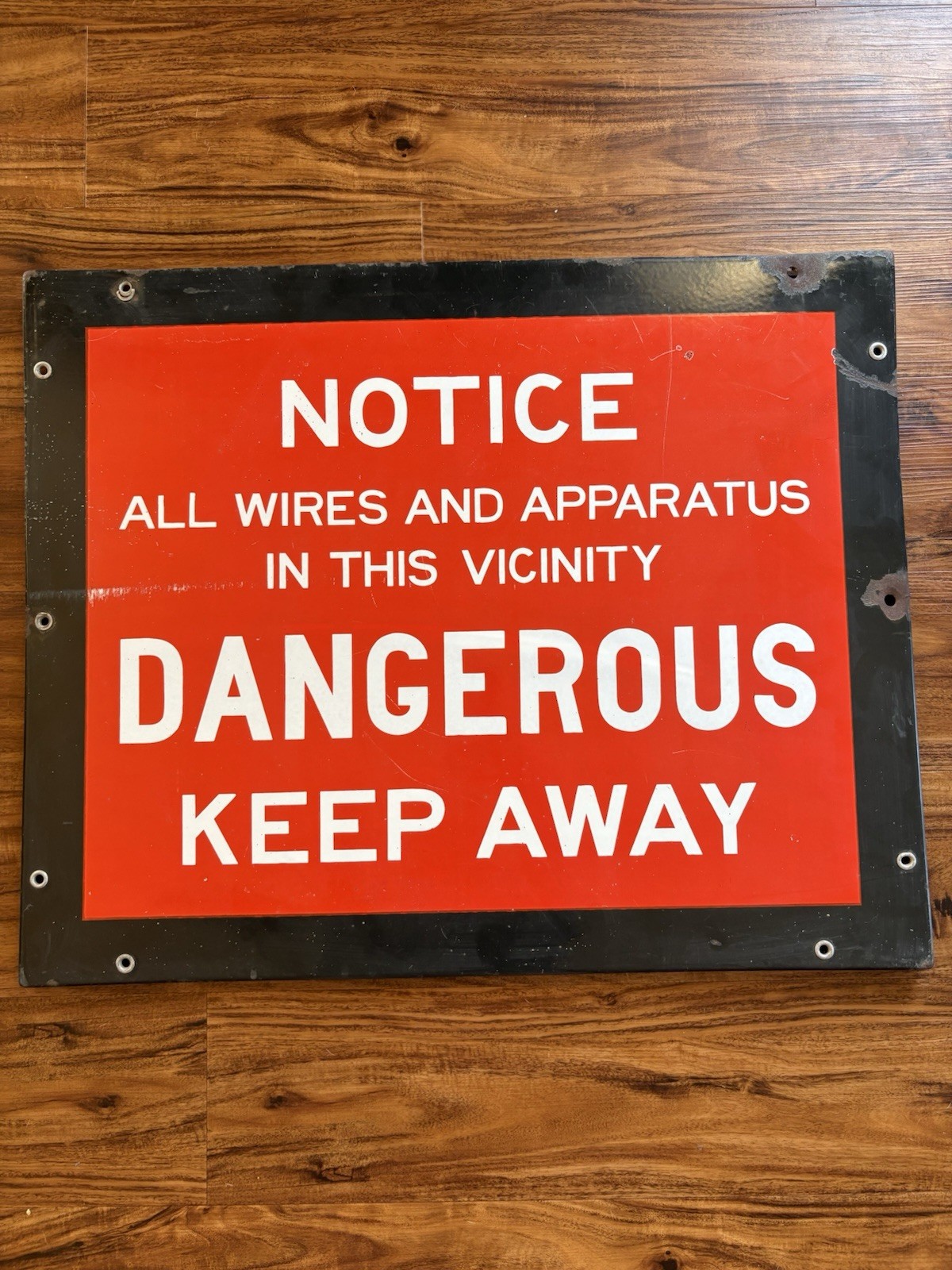 VINTAGE ORIGINAL DANGEROUS WIRES AND APPARATUS KEEP AWAY PORCELAIN SIGN