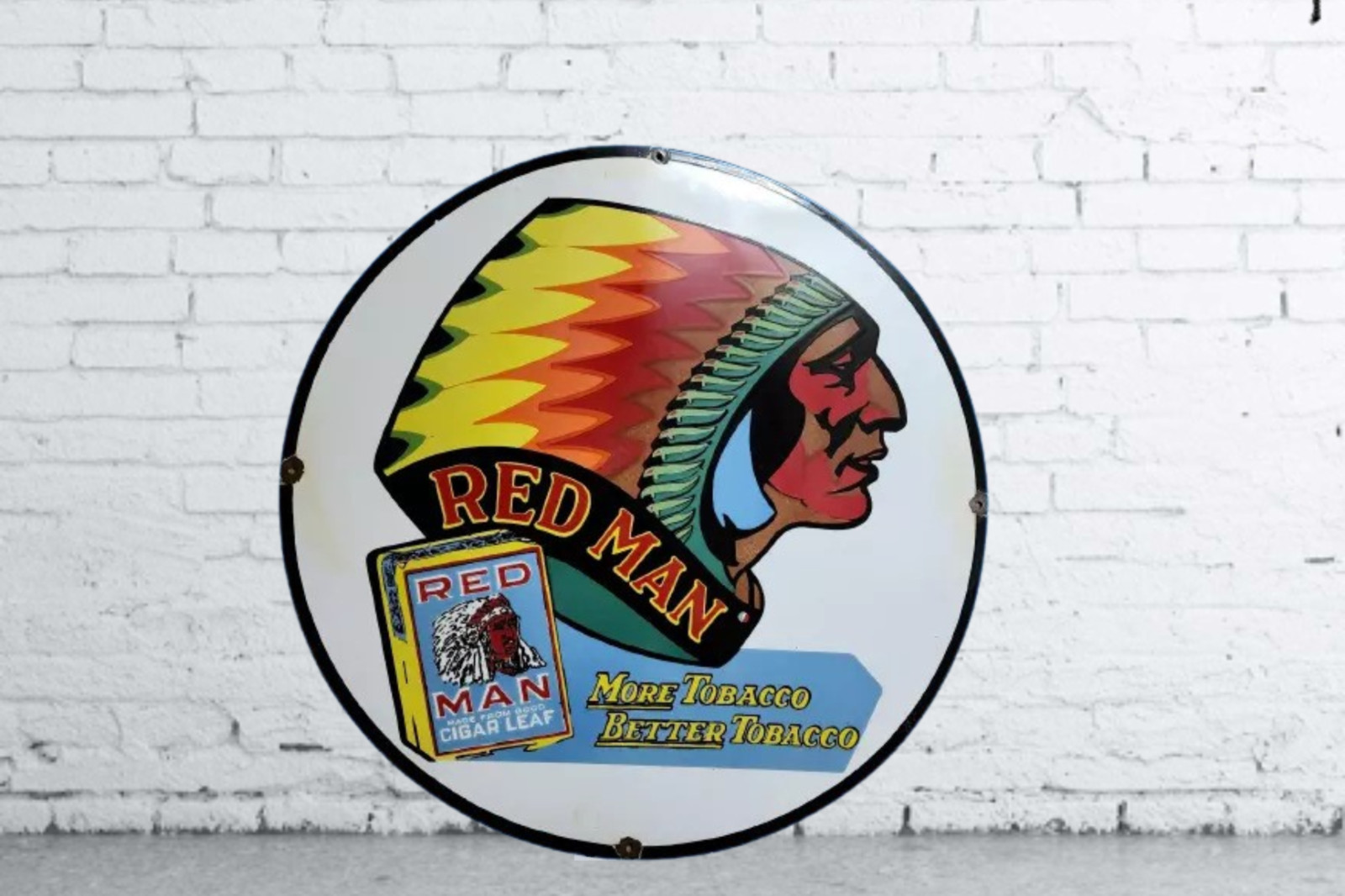 Red Man Pure Porcelain Enamel Heavy Metal Sign 30 Inches Double Side