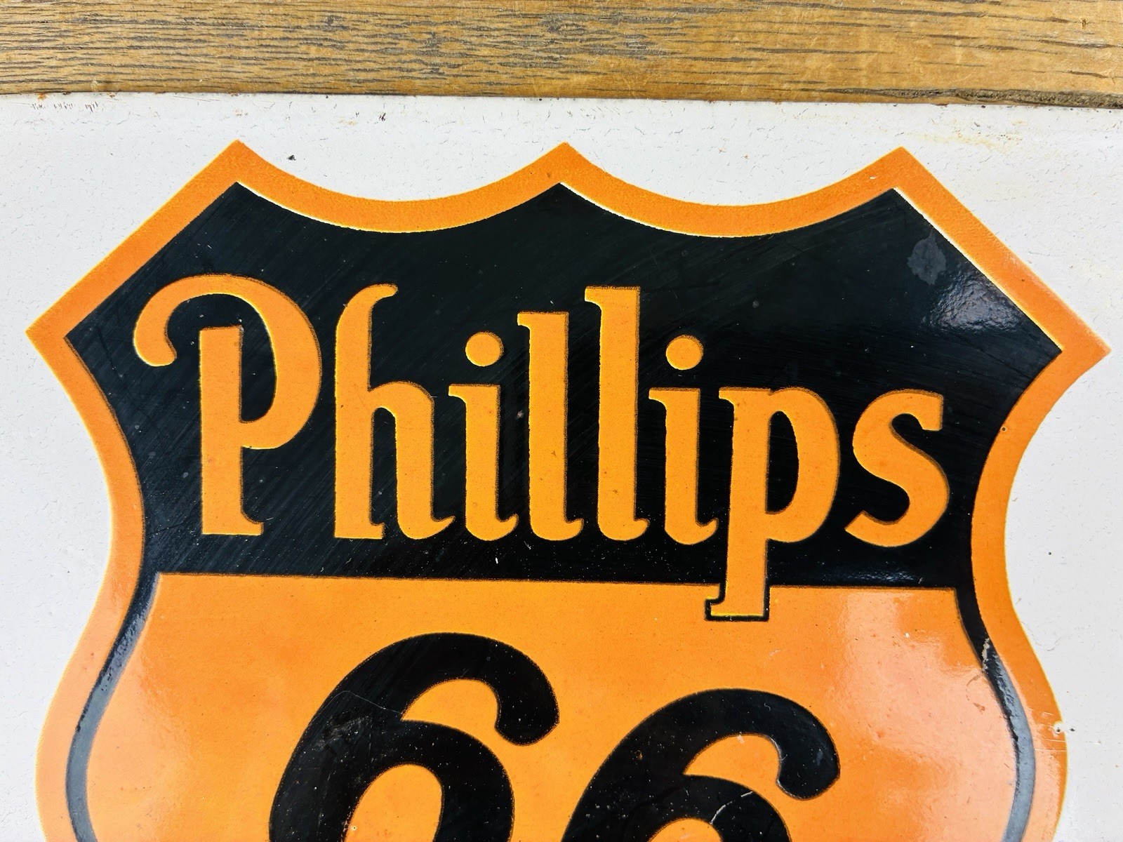 VINTAGE 10×8″ PHILLIPS 66 MOTOR OILS GASOLINE PUMP STATION PORCELAIN GAS AD SIGN