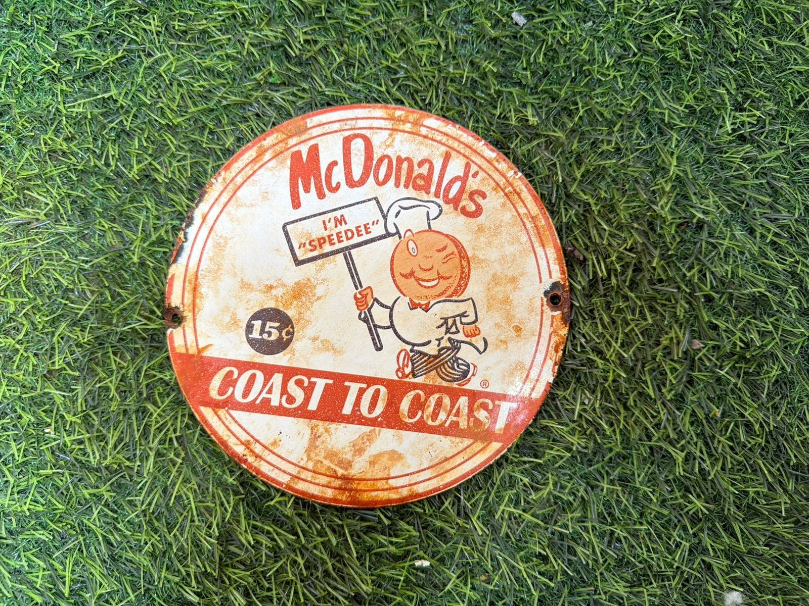 PORCELIAN McDONALD ENAMEL SIGN SIZE 6X6 INCHES