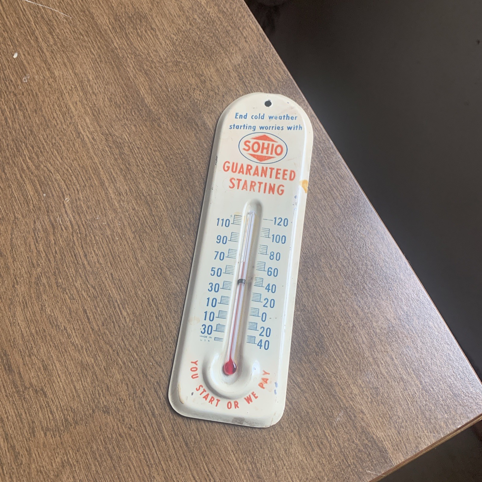 Sohio Original Guaranteed Starting Advertising Thermometer Vintage Olena, OHIO