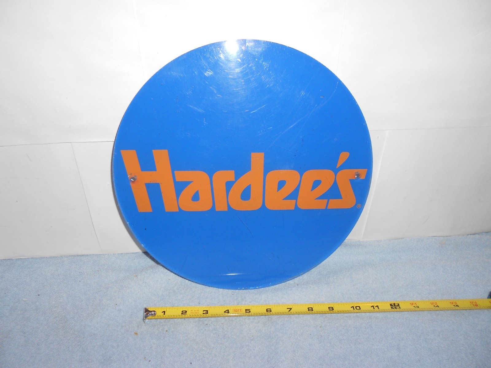 VINTAGE HARDEE`S DRIVE THRU RESTAURANT ADV. SIGN 11 3/4 x 1/4 in PLASTIC – 827 A