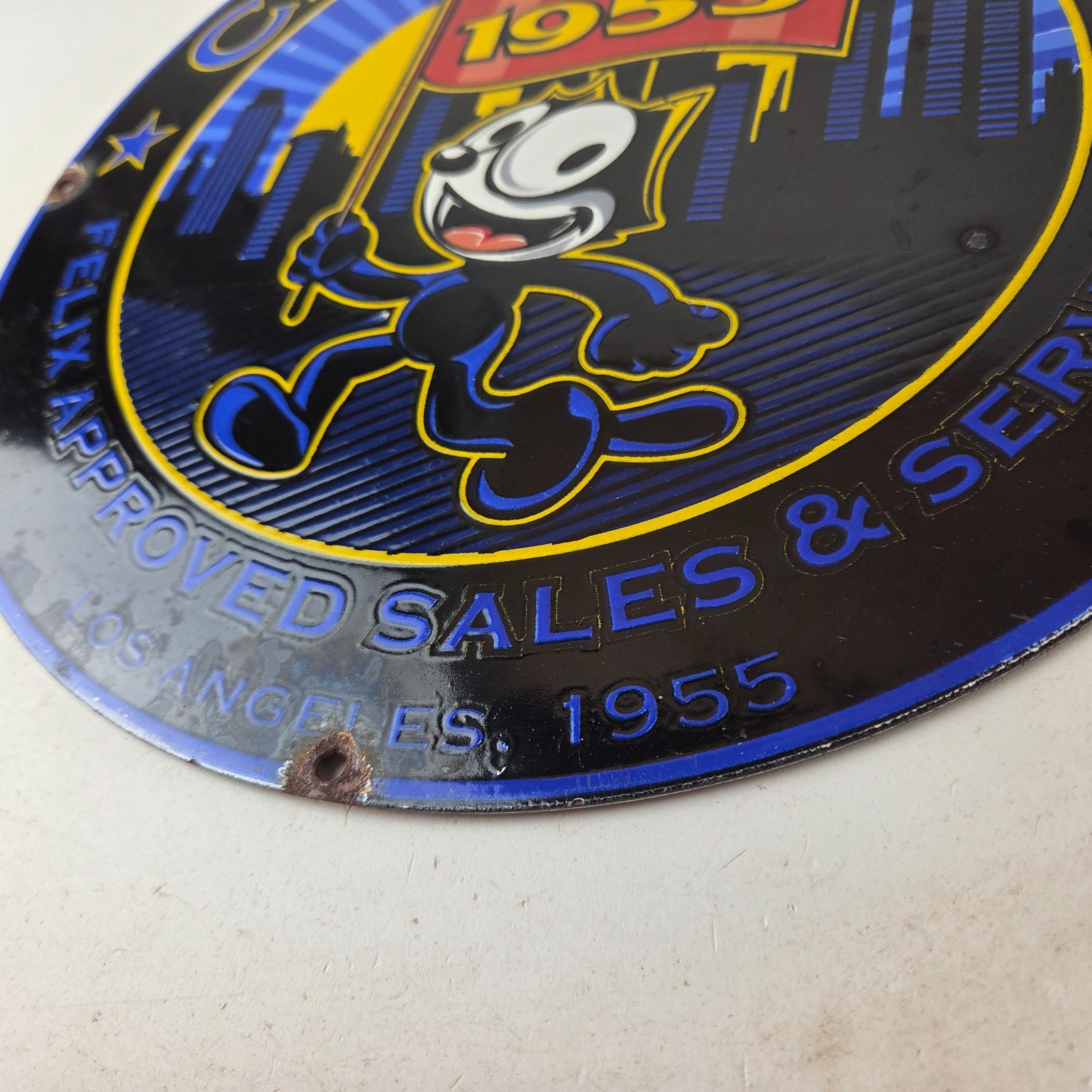 Vintage Chevrolet Porcelain Sign – Service Gas Pump Chevy Felix The Cat Sign