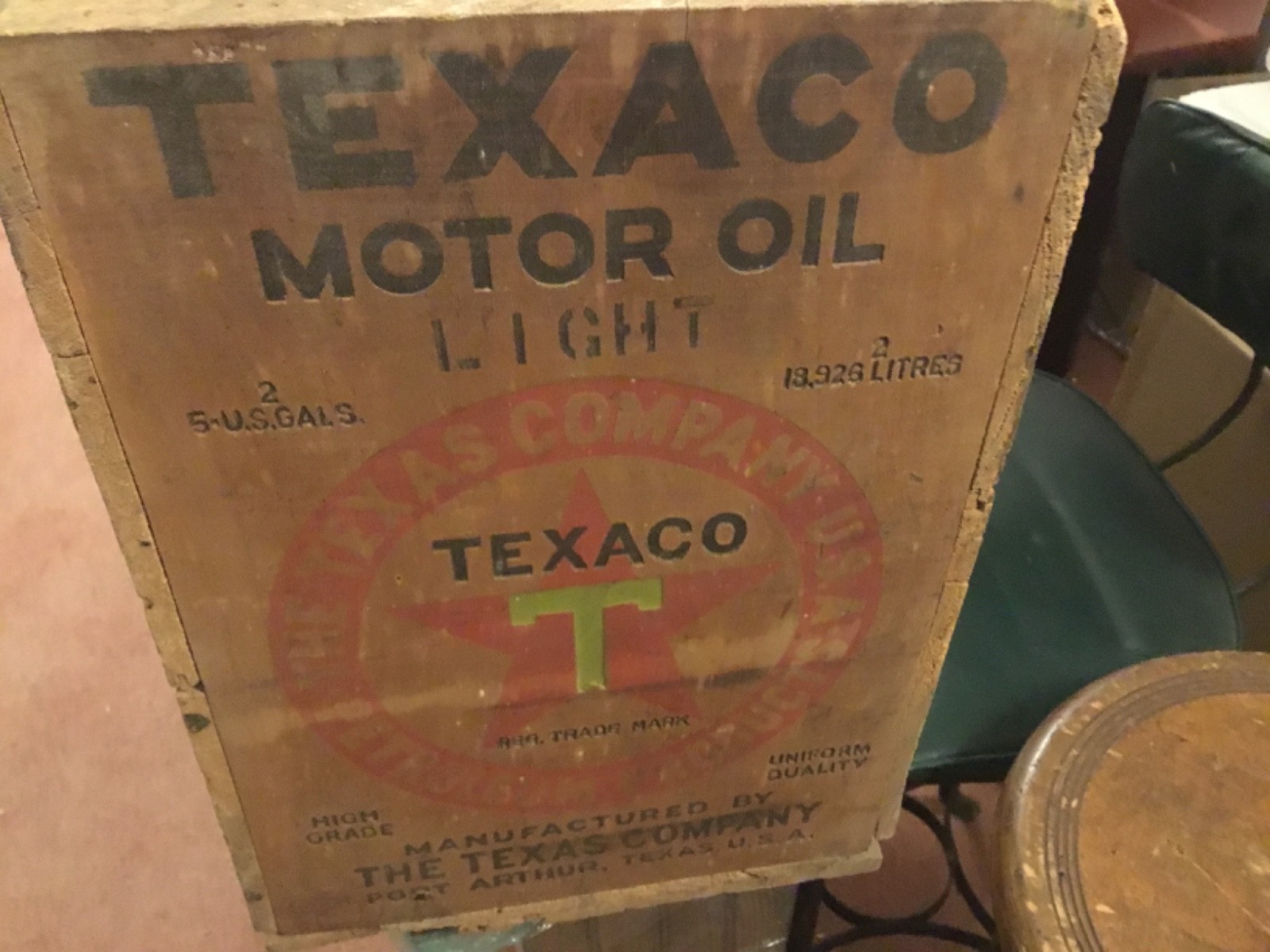 ** VINTAGE ANTIQUE TEXACO MOTOR OIL BOTTLE CRATE EARLY GAS OIL ADVERTISING *
