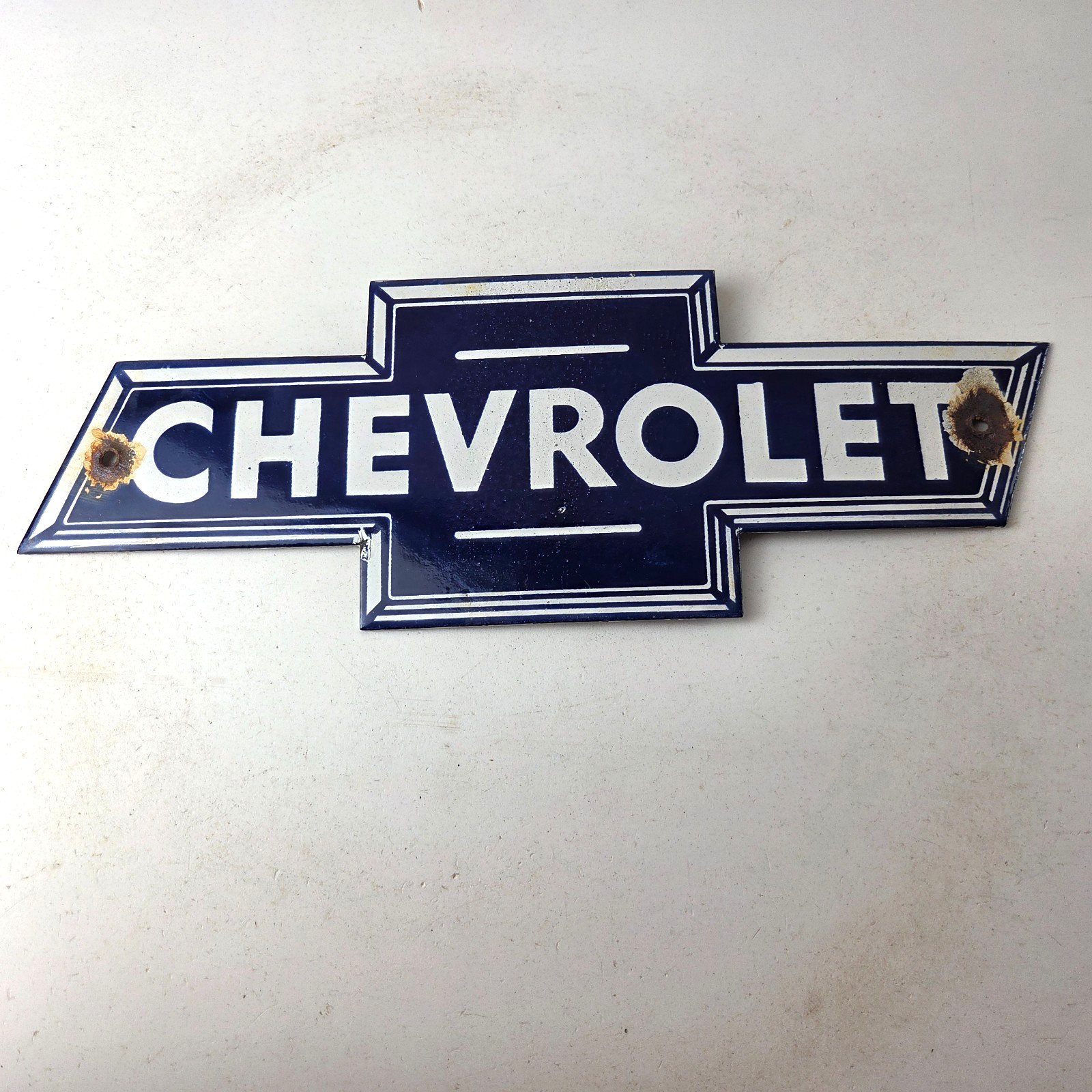 Vintage Chevrolet Advertising Sign – Porcelain Bow Tie Garage Auto Sign