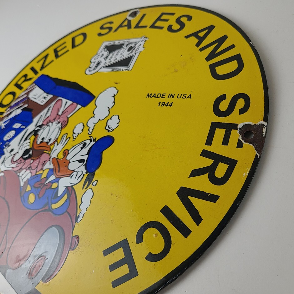 Vintage Buick Automobiles Sign – Donald Duck Porcelain Auto Gas Pump Sign