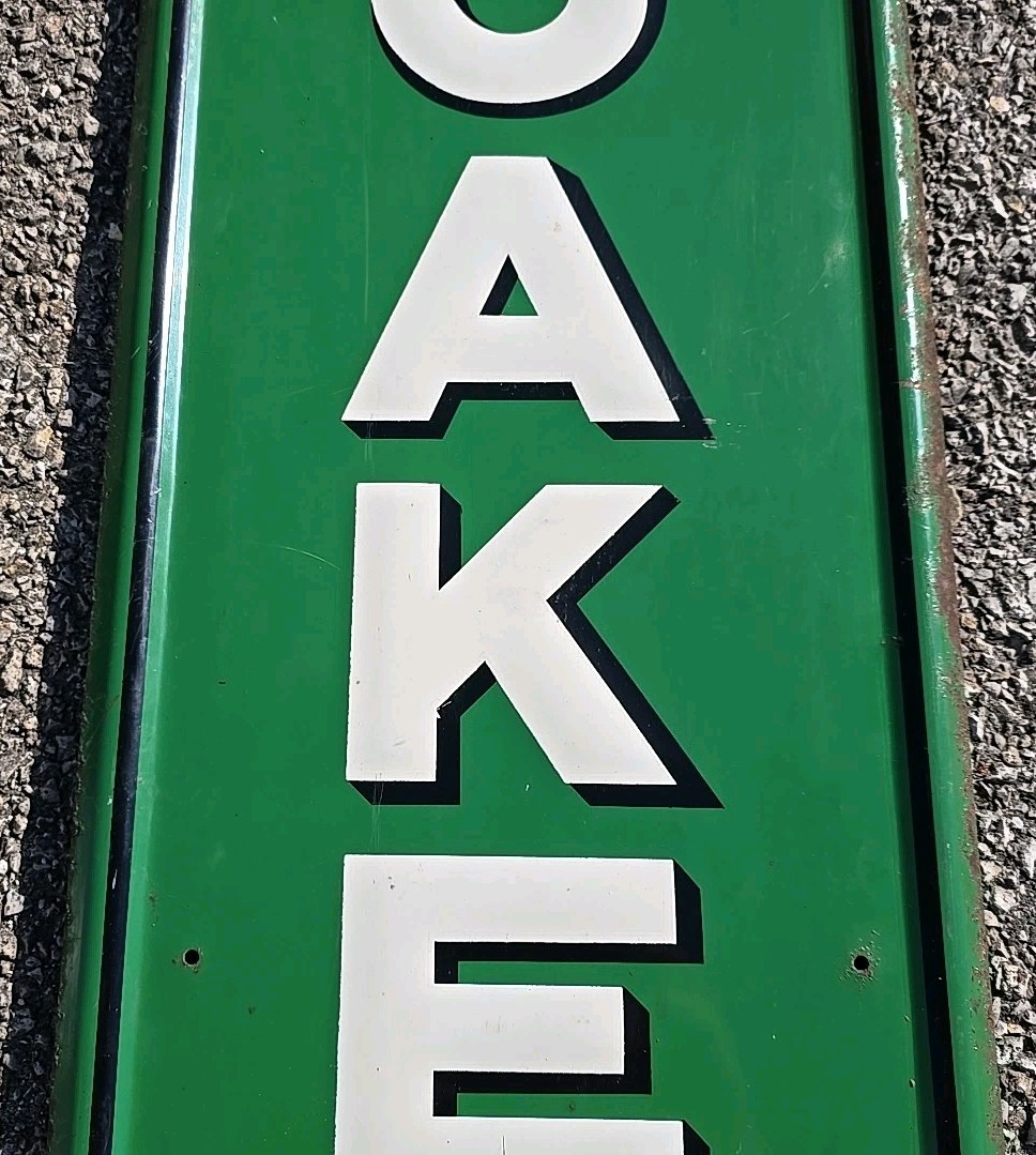 Vintage Original 6′ Quaker State Motor Oil Embossed Vertical Advertising Sign
