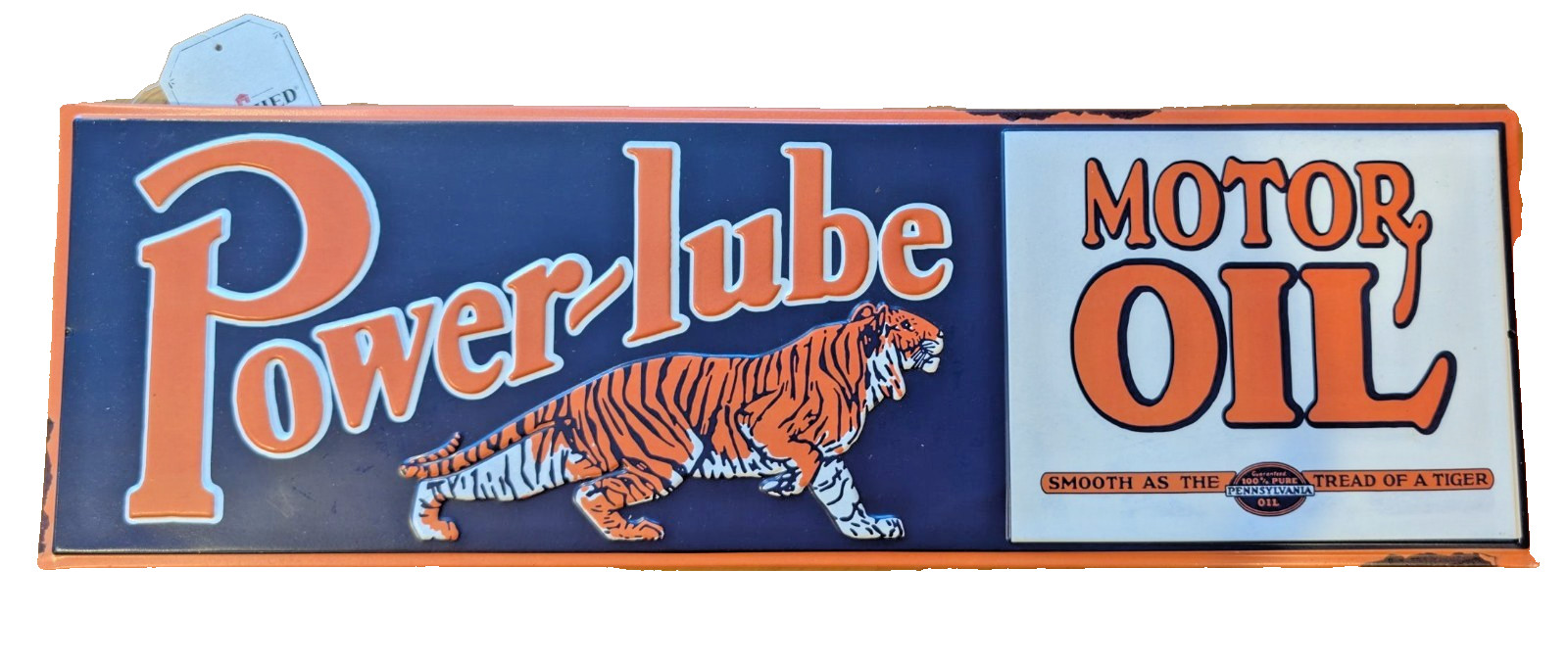 Power-lube Motor Oil Vintage Tiger Rustic 24 x 8 Metal Sign
