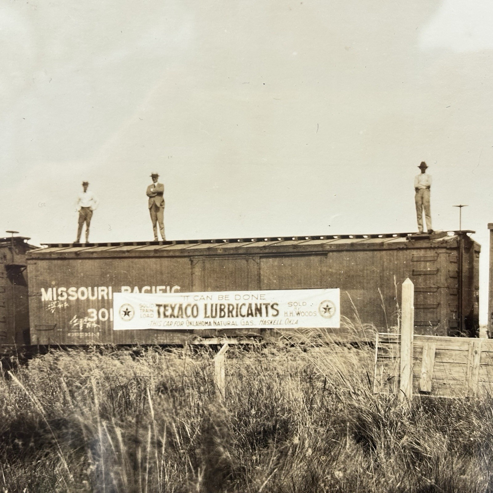 Original Antique Texaco Oil Field Railroad Yardlong Photo Sign Gas Advertising