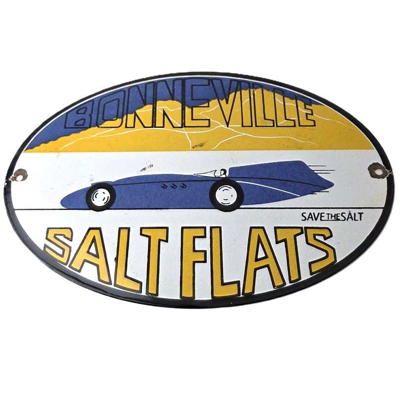 Vintage Bonneville Salt Flats Racing Sign – Mod Rod Auto Gas Pump Porcelain Sign