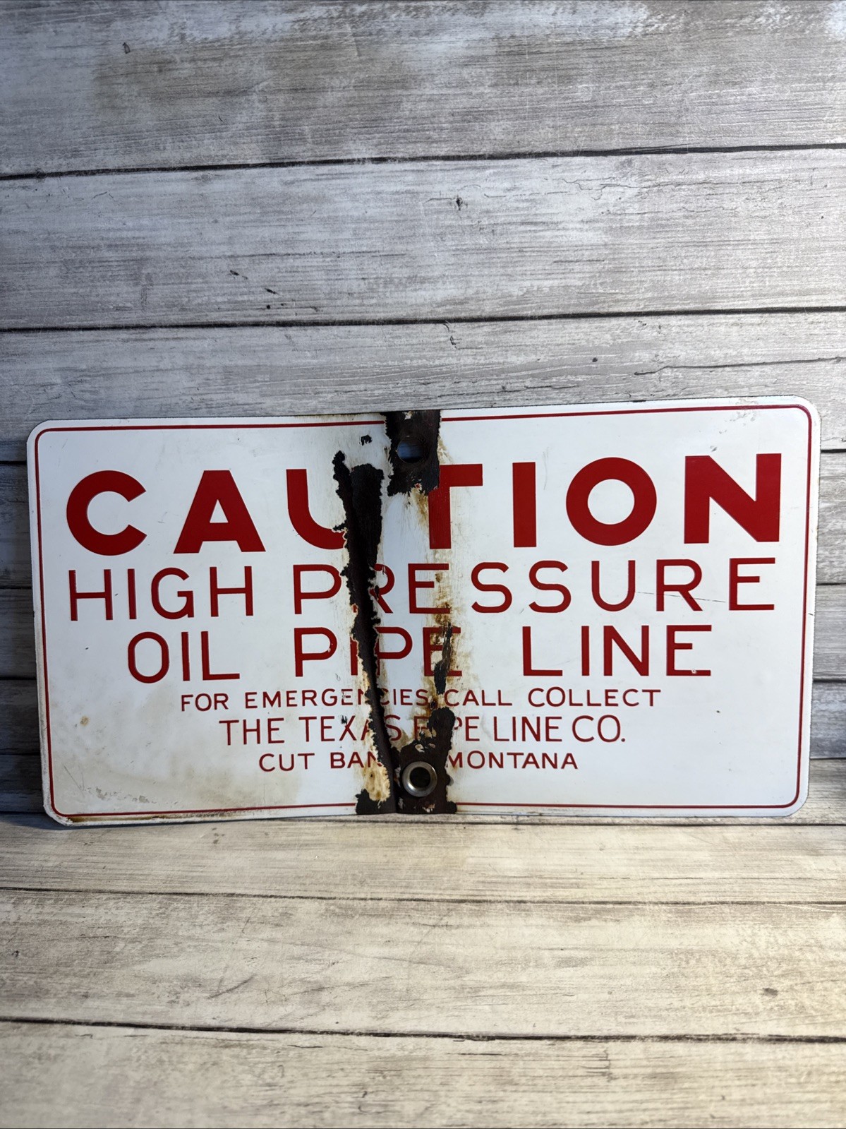 Vintage Orig. Texas Pipe (TEXACO) CAUTION HIGH PRESSURE OIL PIPE LINE Rare Sign
