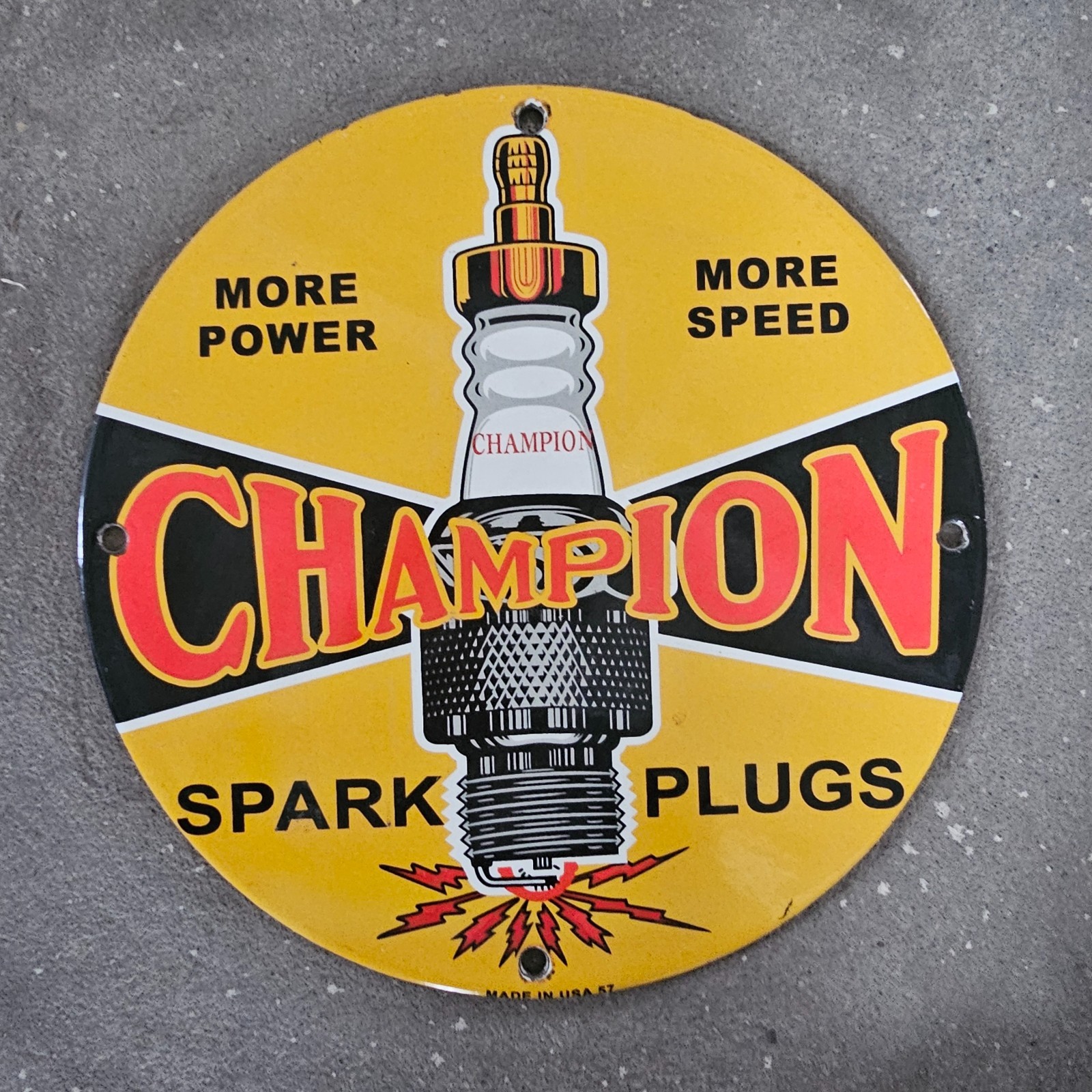 VINTAGE CHAMPION SPARK PLUGS OLD US GASOLINE OIL GAS PUMP ENAMEL PORCELAIN SIGN