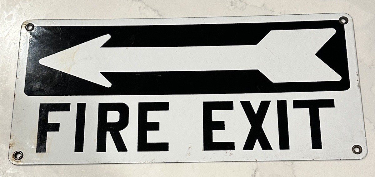 VTG ORIGINAL FIRE EXIT Porcelain Sign Industrial Oil Field Gas Station