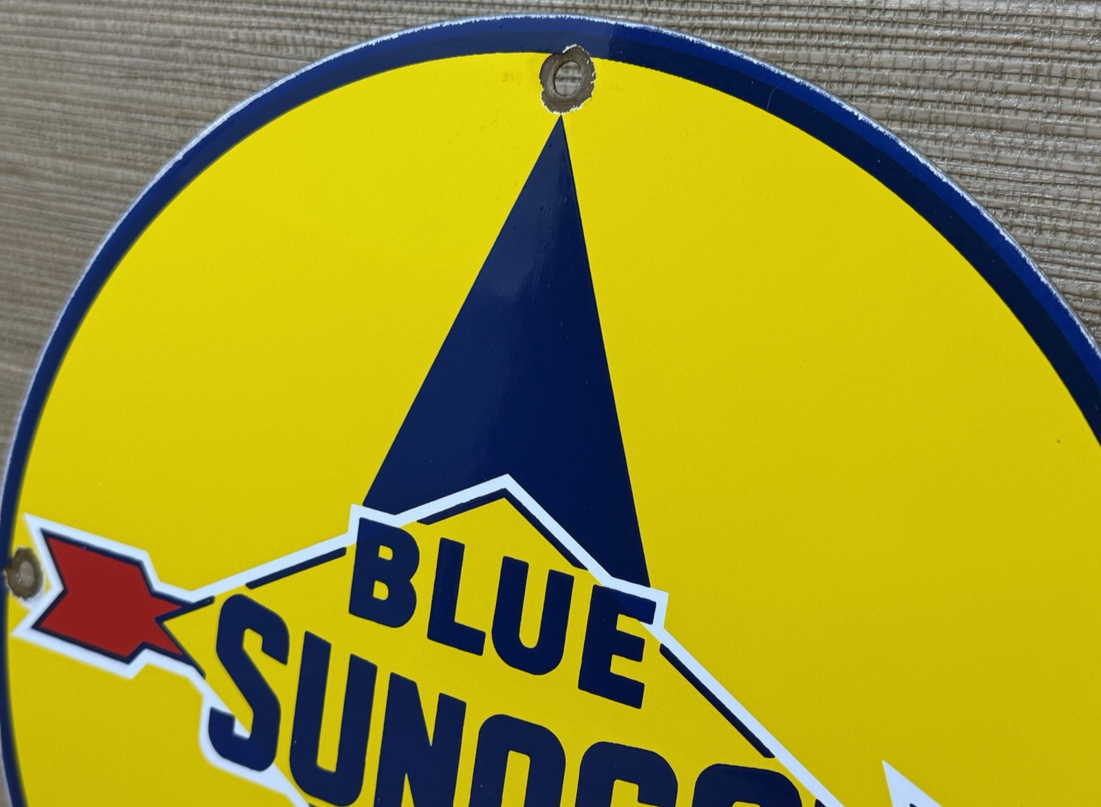 VINTAGE SUNOCO GASOLINE PORCELAIN SIGN DEALERSHIP GAS STATION MOTOR OIL BLUE