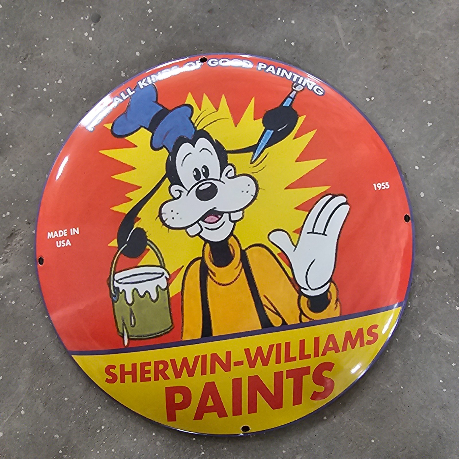 VINTAGE CONVEX 1955 SHERWIN WILLIAMS GASOLINE OIL GAS PUMP ENAMEL PORCELAIN SIGN