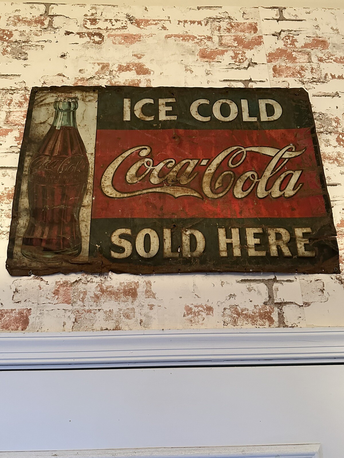 Vintage 1930s Coca Cola Ice Cold Soda Bottles Gas Tin Sign