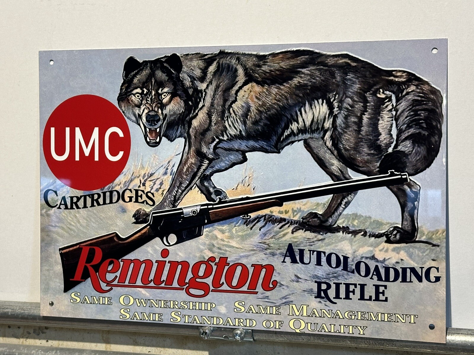Vintage Style Remington UMC Rifle Hunting Wolf Steel Metal Quality Sign