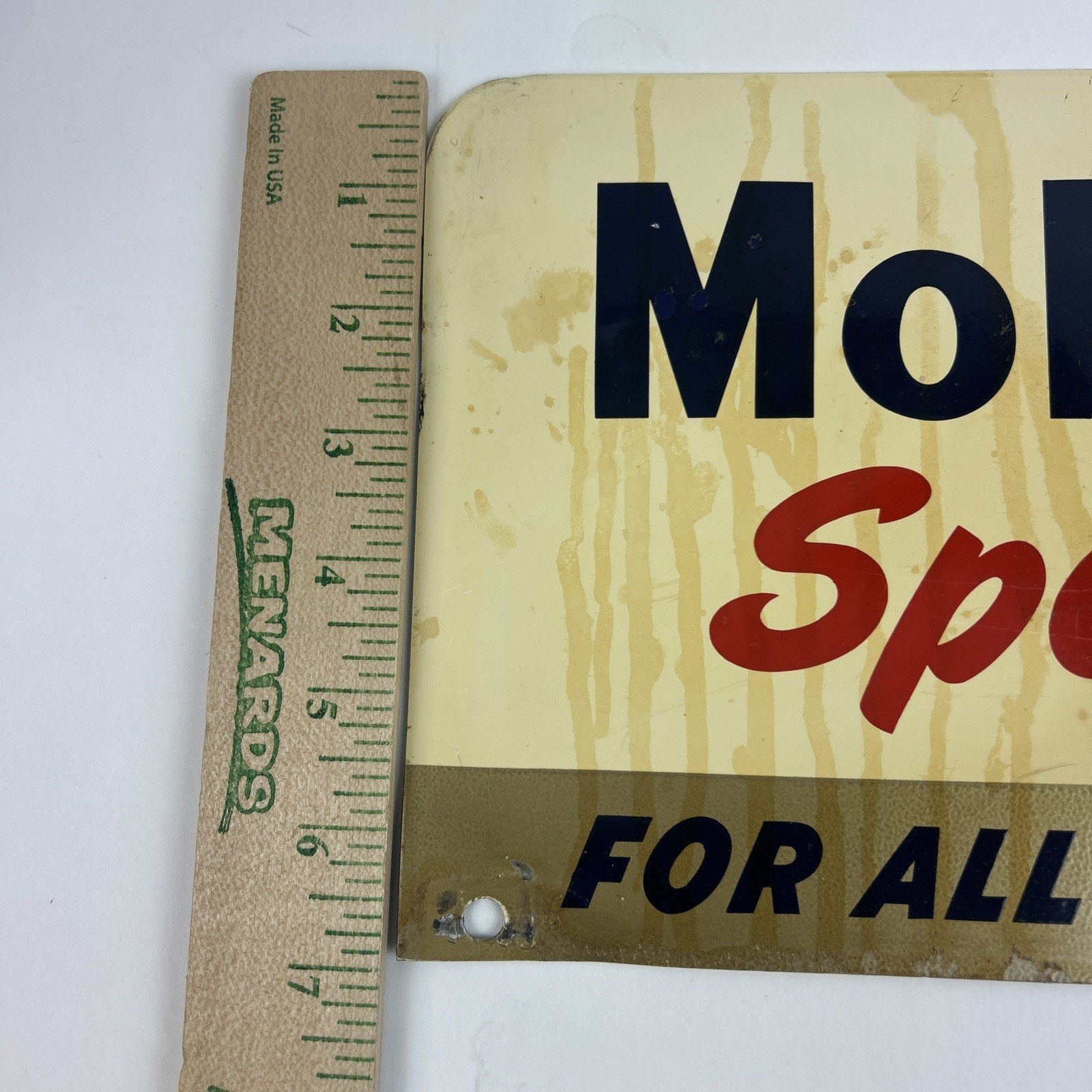 Vintage Mobiloil Special Advertising Sign 18″x7″ Pegasus Metal Gas Oil Garage