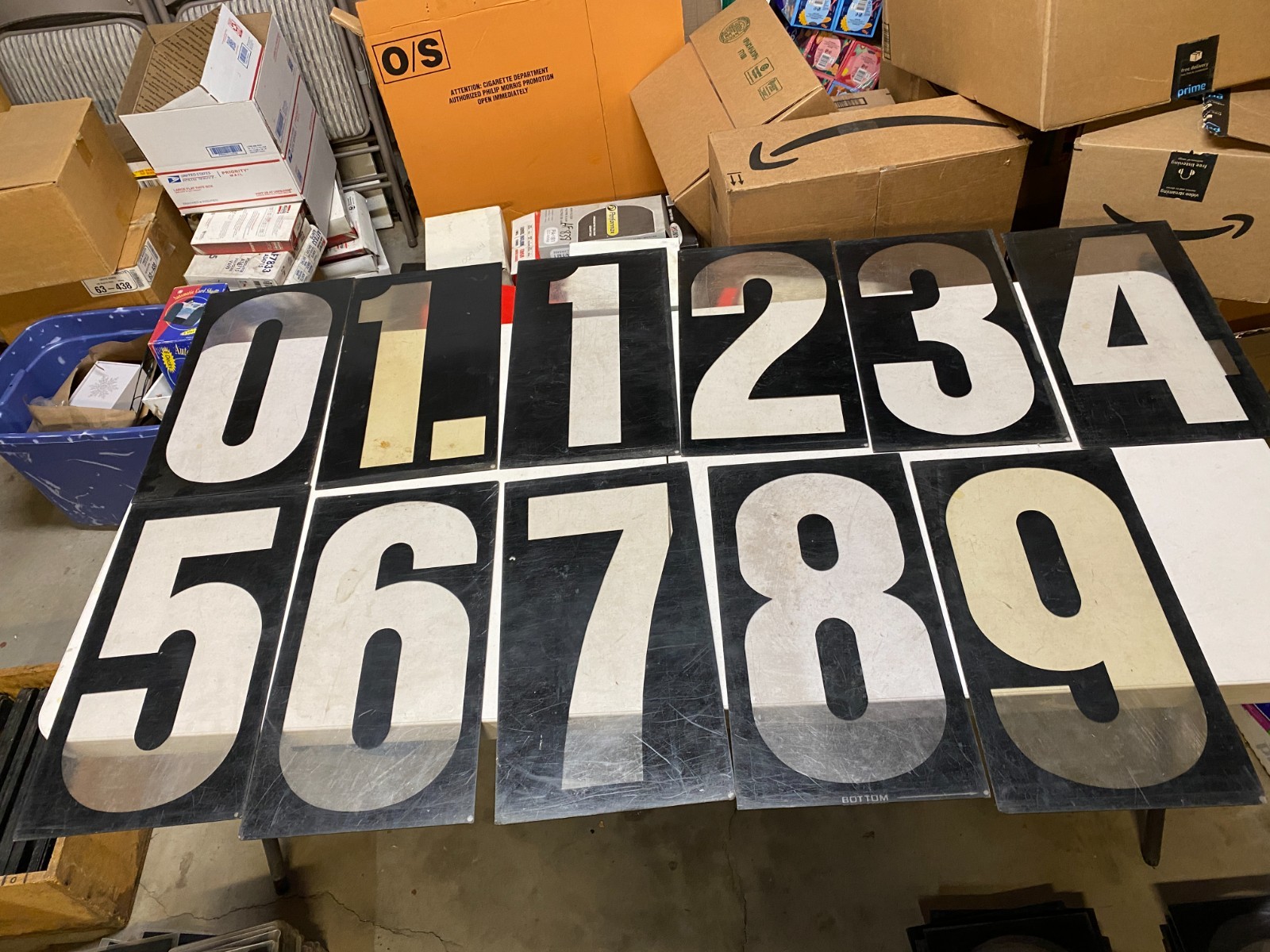 Vtg set #1 gas station black background clear acrylic numbers 16”-17” tall 0-9