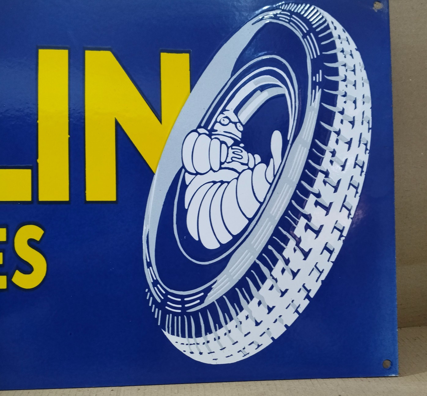 Michelin Tires & Tubes Porcelain Enamel Sign 36 x 15 Inches 1 Sided
