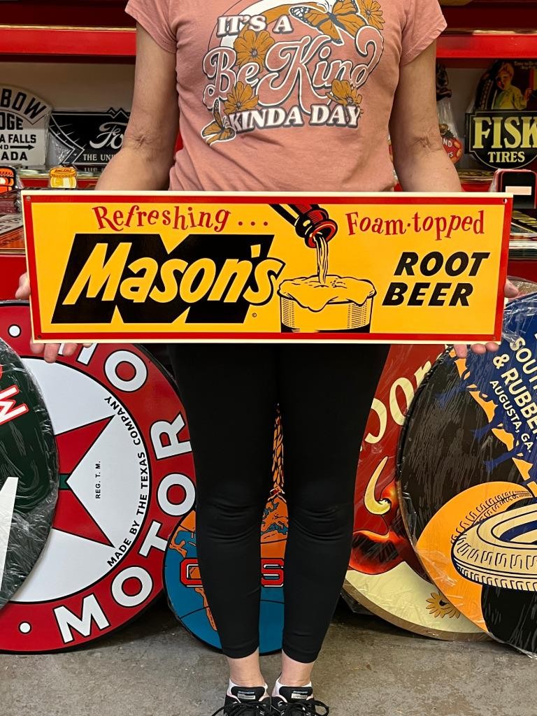 Vintage Style Metal Sign Mason Root Beer NOT Porcelain 25×8 Made USA