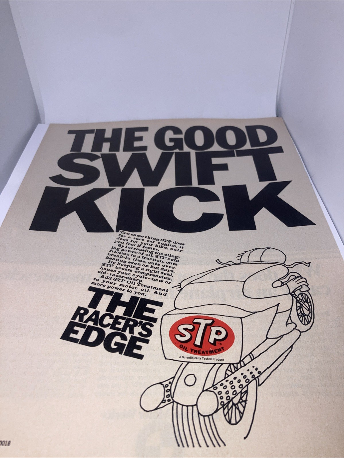STP Oil Treatment Motorcycle VTG Print Ad 1969 8”X11” “The Good Swift Kick” MC3
