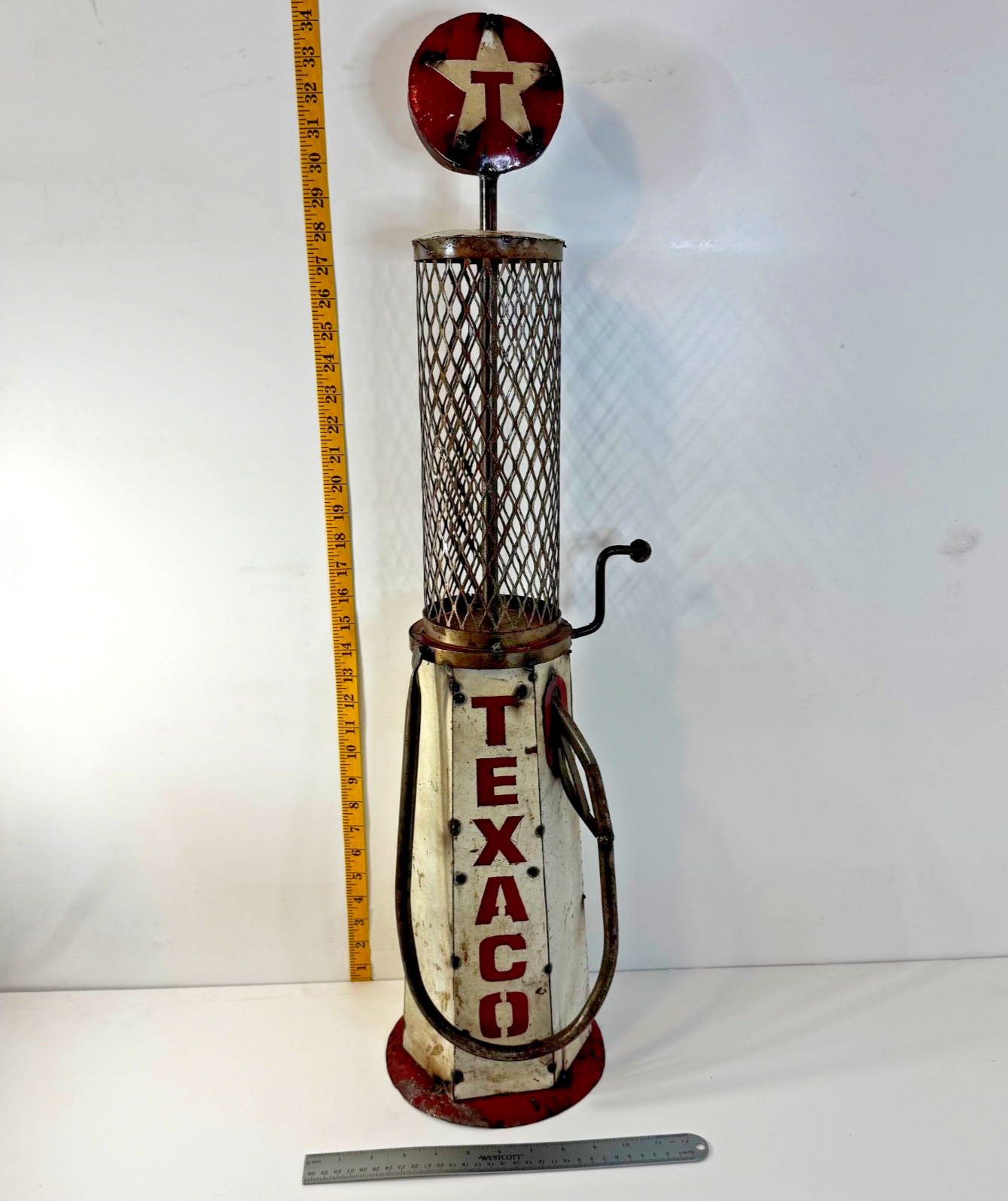 Texaco Gas Pump Metal Art Sculpture Handmade Rustic Garage Decor