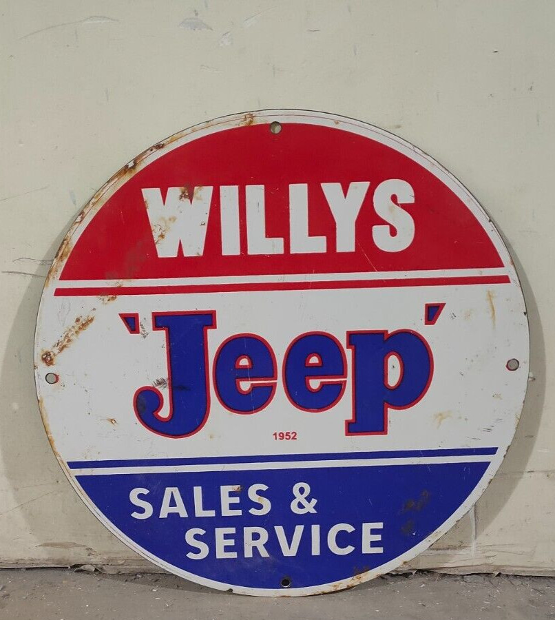 Vintage Willys JEEP Sales & Sales Gas & Oil Porcelain Enamel Sign SSPN 12×12″.