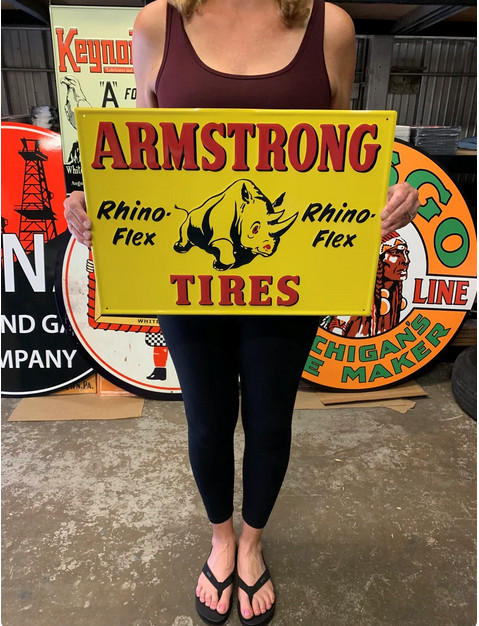 Antique Vintage Old Style Sign Armstrong Tires Rhino 20×14 Made in USA