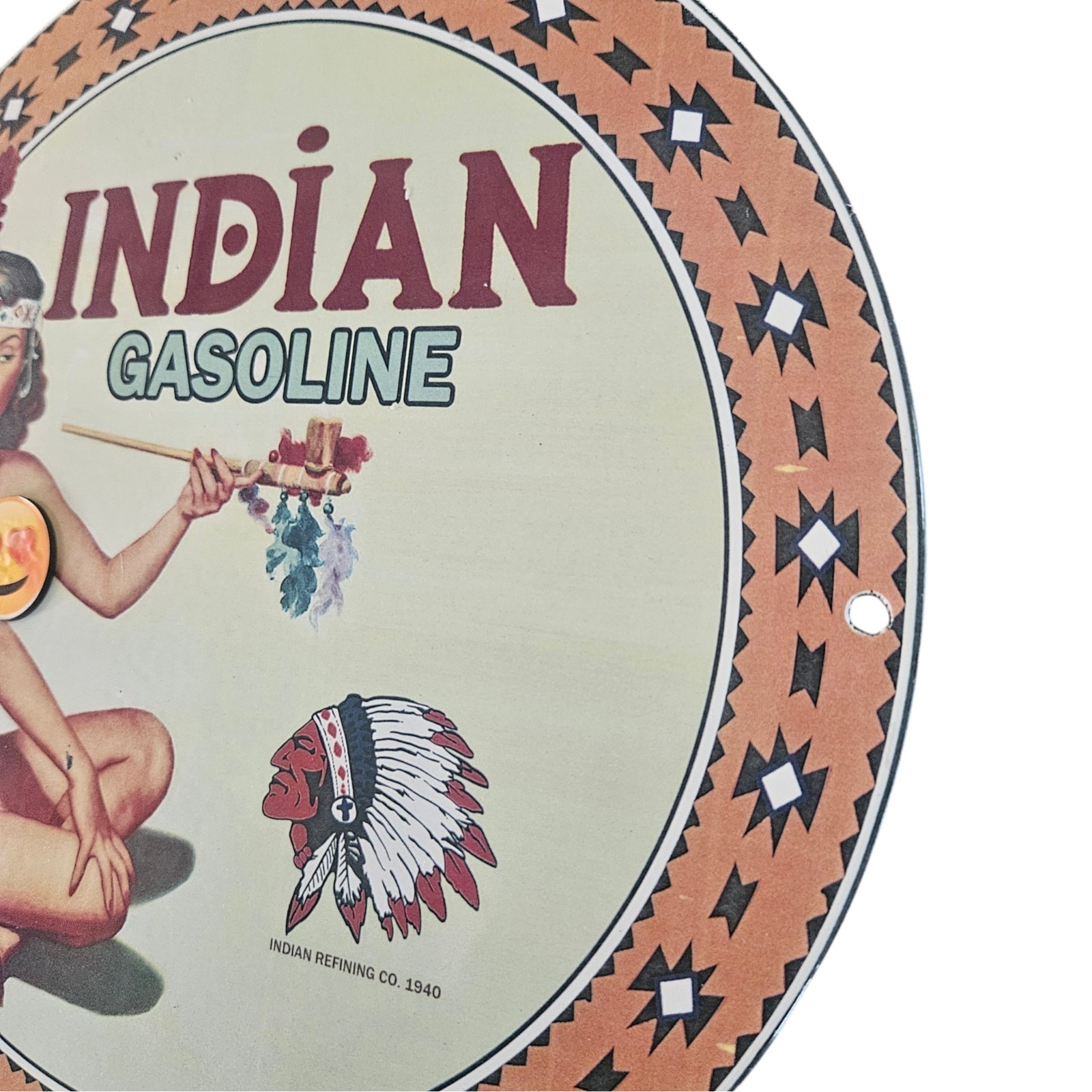 VINTAGE PORCELAIN INDIAN GAS & OIL STATION PUMP PLATE GARAGE MAN CAVE SIGN