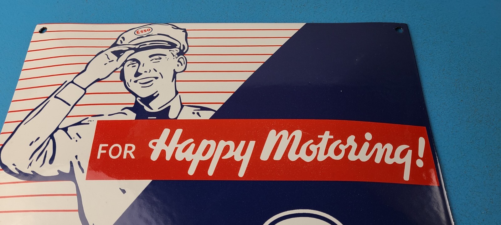 Vintage Esso Gasoline Sign – Porcelain Gas Attendant Filling Station Pump Sign