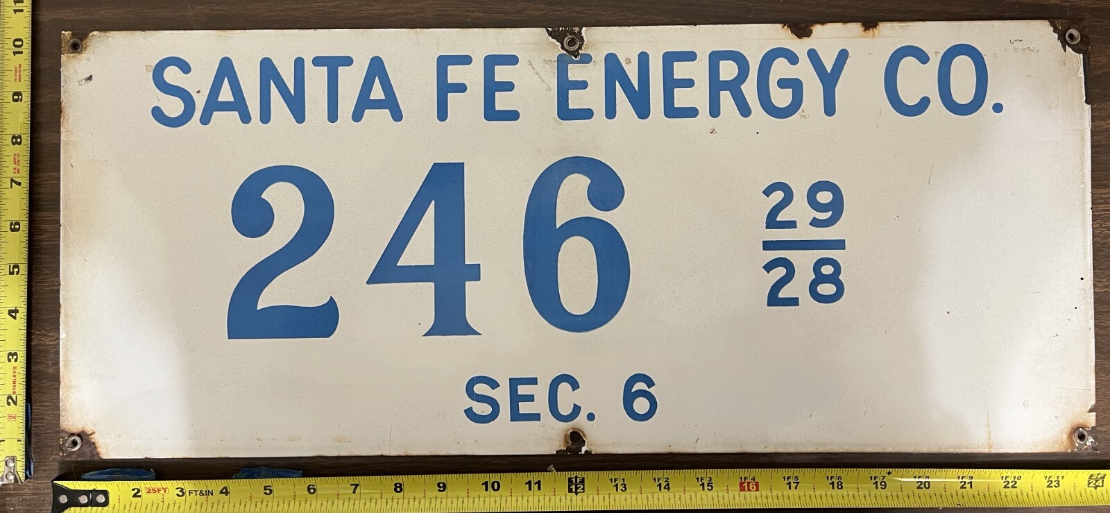 Vintage Porcelain Oil Field Sign – Santa Fe Energy Co. 246