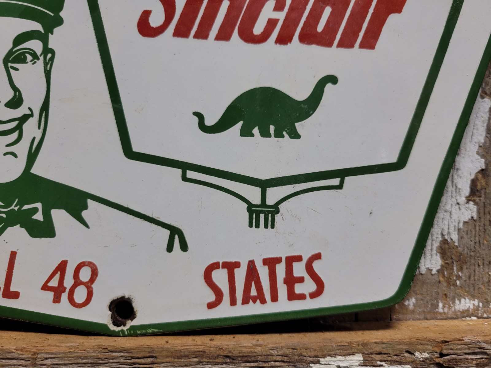 VINTAGE SINCLAIR PORCELAIN SIGN OLD 1957 GASOLINE MOTOR OIL DINO GAS PUMP PLATE