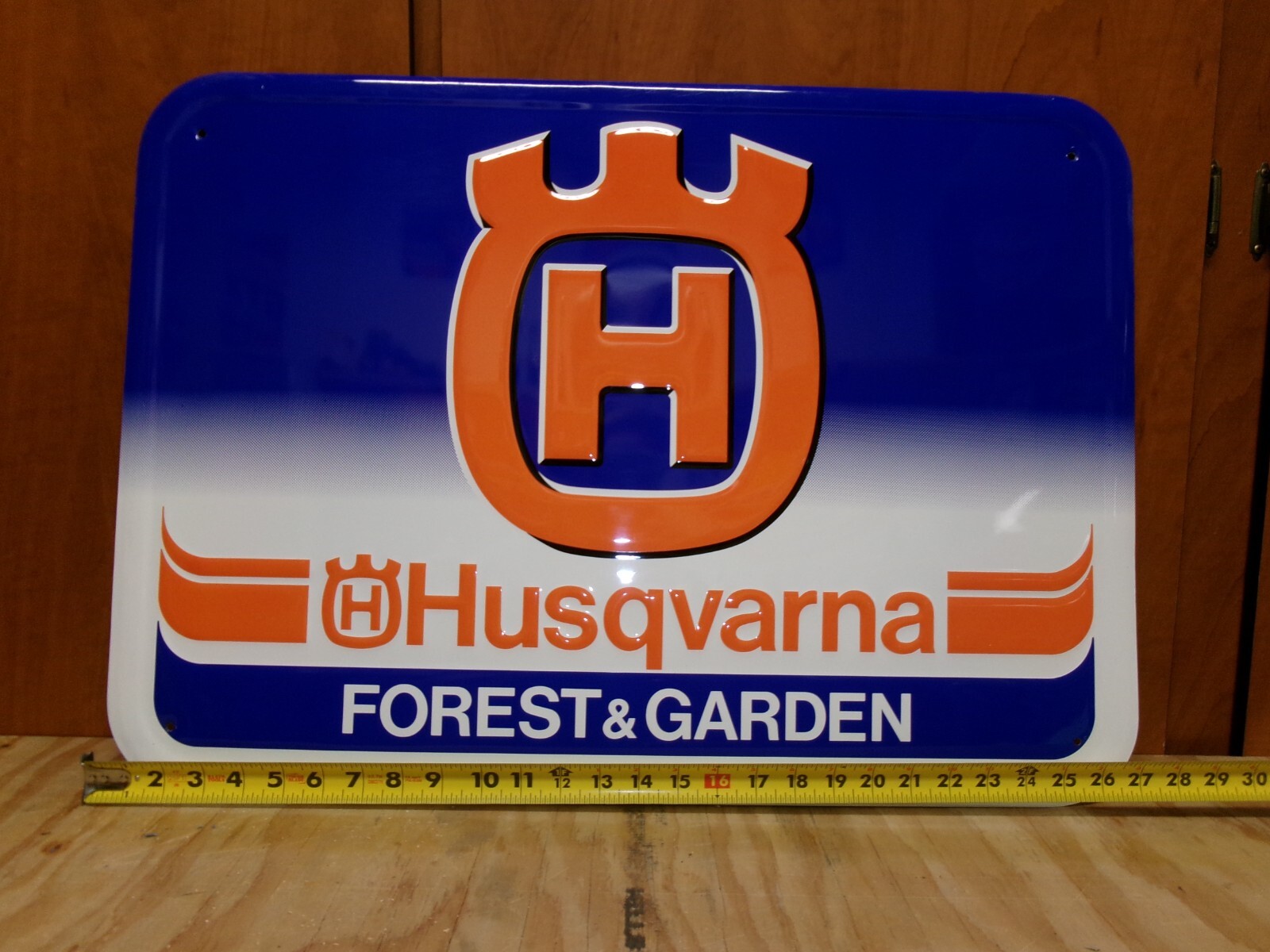 Vintage NOS Husqvarna Forest & Garden Embossed sign Chainsaw