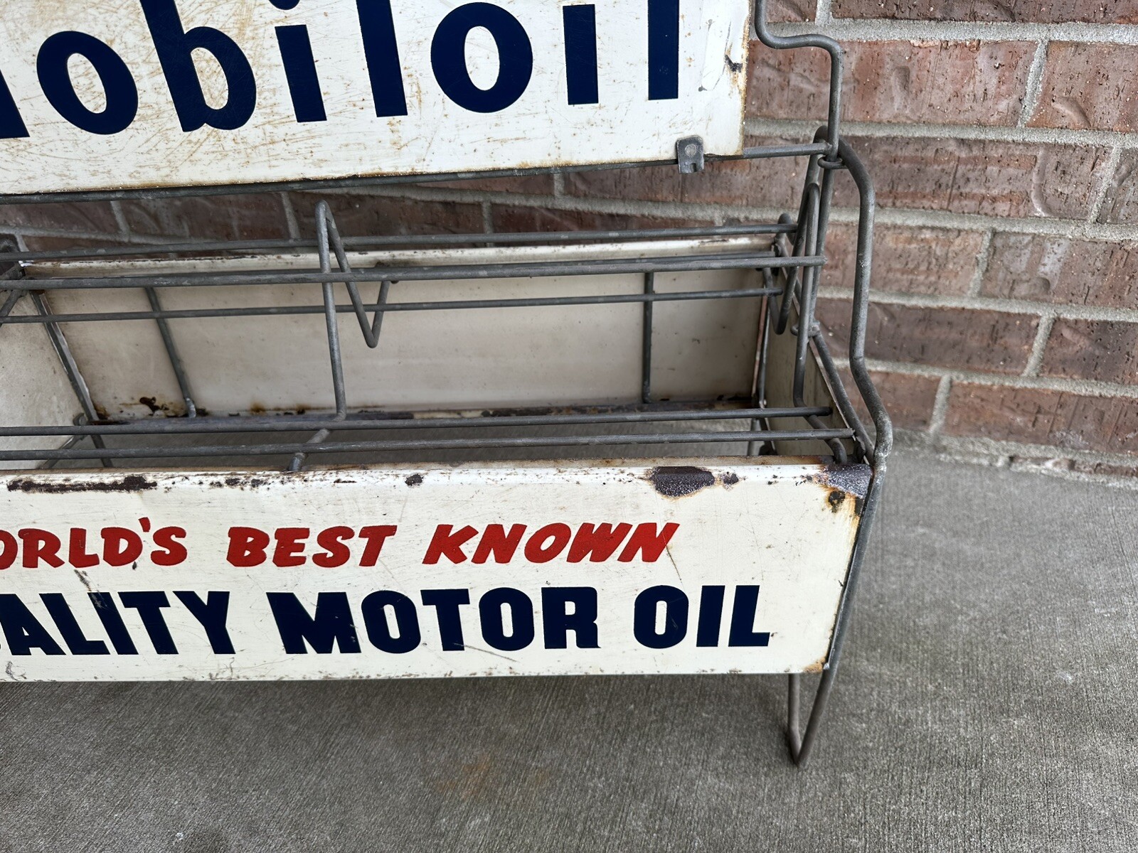 Vintage MobilOil Oil Can / Bottle Original Motor Oil Rack Sign Mobil Filpruf