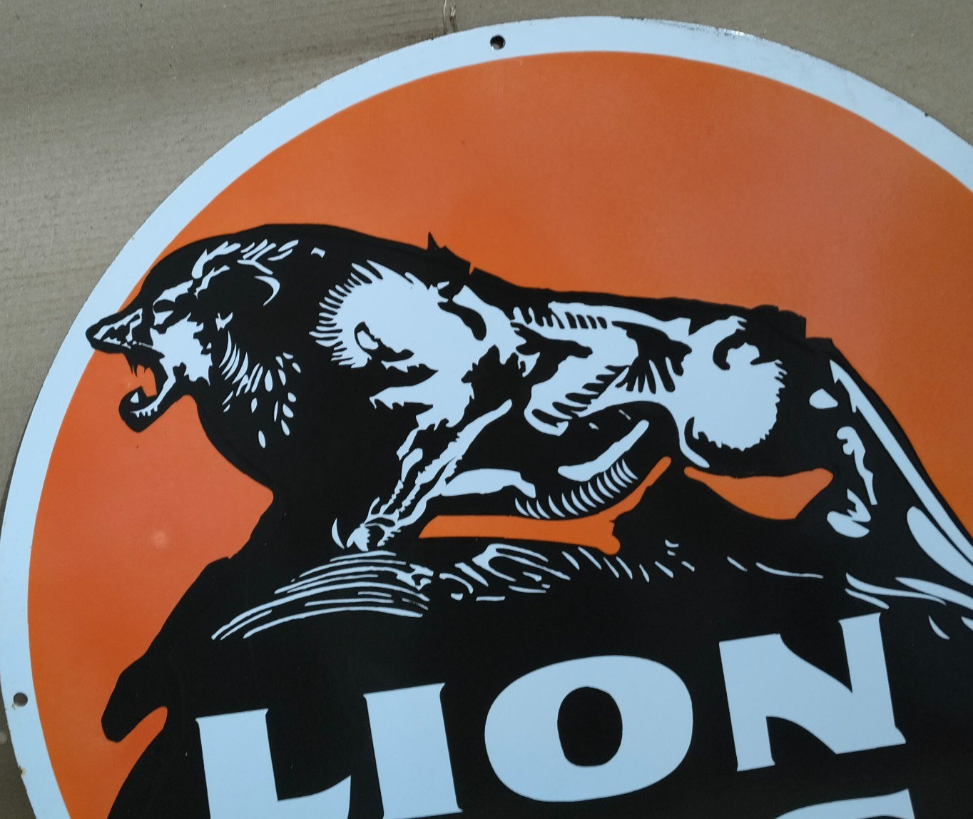 Lion Oils Porcelain Enamel Sign 30 x 30 Inches 1 Sided