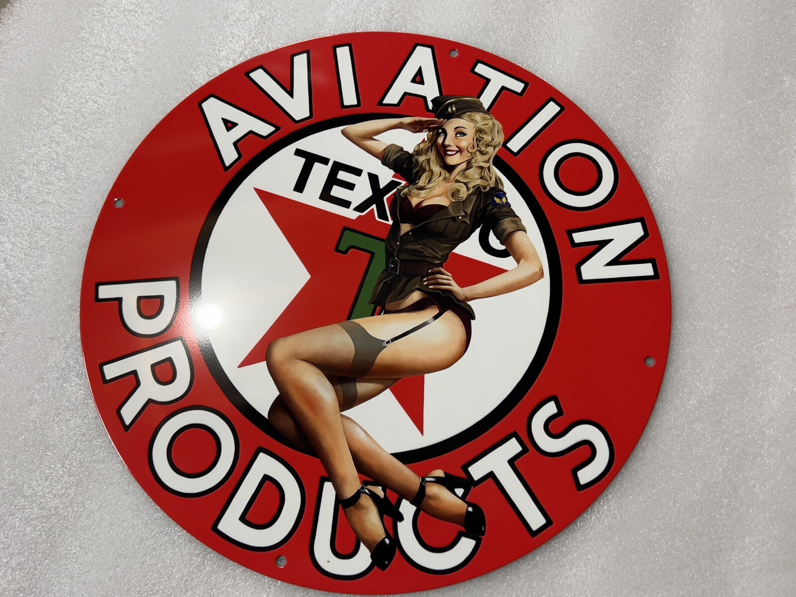 12in Texaco Gasoline Aviation Girl Gas Vintage Style Heavy Steel Sign Pump Plate